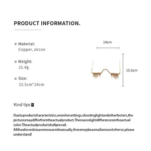 Detailed product specifications for fashionable rhinestone tassel lensless eyewear frame