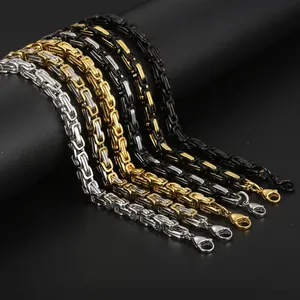 Colliers chaîne byzantine pour hommes en acier inoxydable or argent et noir