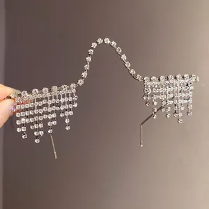 Vintage style sparkling rhinestone tassel lensless glasses frame for party fashion accessories