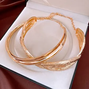 Irregular pleated gold metal choker necklace for women in jewelry box