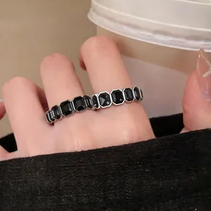 Anello Aperto in Strass Esagonale Vintage per Donna Anello da Dito Regolabile in Lega Minimalista Geometrica Accessorio per Gioielli