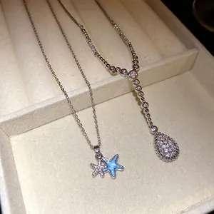 Zirkonia Stern Anhänger Halskette Emaille Sternfisch Wassertropfen Y-Form Kette Schmuck Für Damen Minimalistisches Geschenk