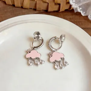 Sweet pink cloud and teardrop crystal ear clips for non-pierced ears