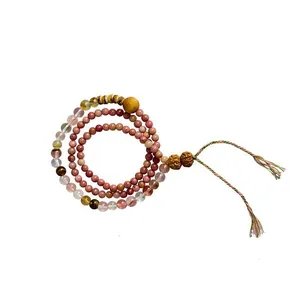 Elegant multilayer rhodochrosite stone beaded bracelet with colorful tassel detail.