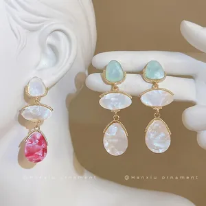 Handmade Resin Oval Teardrop Drop Earrings With Silver Earring Post Exaggerated Dopamine Color Tassel Earrings For Women