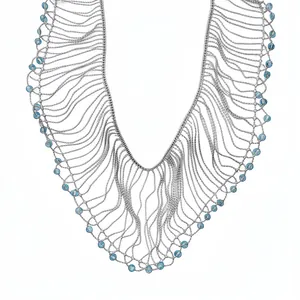 Elegant silver tassel lace fringe necklace featuring light blue glass beads in court style