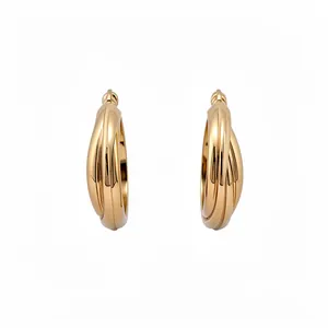 Pendientes de aro trenzados bañados en oro de 18K con pines de plata y estilo retro elegante