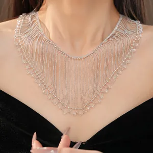 Detailed view of a luxurious silver beaded fringe necklace in a vintage court style