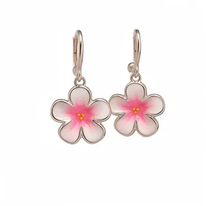 Eleganti orecchini pendenti in smalto argento con fiori di ciliegio rosa da donna