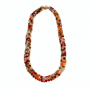 Hand-woven colorful seed bead necklace with braided cord design and metal clasp