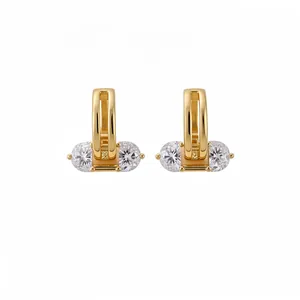 Luxury 18K gold plated hollow hoop earrings featuring brilliant sparkling oval zircon stones