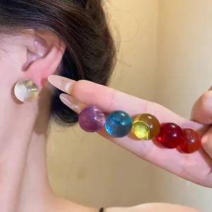 Simple Round Resin Stud Earrings With Silver Earring Post For Women Fashion Candy Color Geometric Earrings Sweet Jewelry