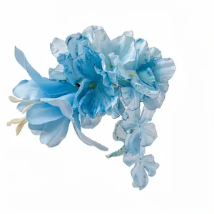 Elegant light blue lily flower hair clip accessory with gradient petals for women