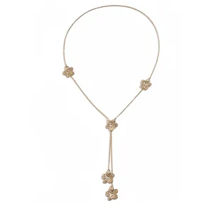 Vintage gold floral tassel necklace with dainty flower charms for women