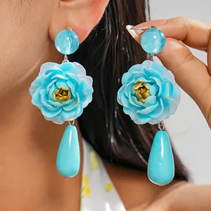 Western Resort Stil Harz Geometrische Blume Tropfen Ohrringe Nische High-End Blütenblatt Ohrringe Für Damen Stahlstift Schmuck
