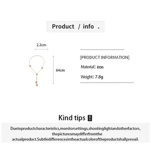 Detailed specifications of the gold-tone metal flower tassel necklace with iron material info.