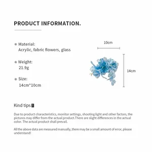 Full product information for blue lily flower hair clip with material and size