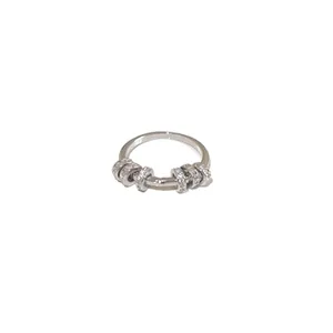 Elegant minimalist silver-tone zircon ring featuring delicate rotating bead details for women.