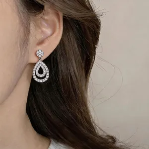 Elegant 18K gold plated silver needle zircon teardrop dangle earrings for stylish women