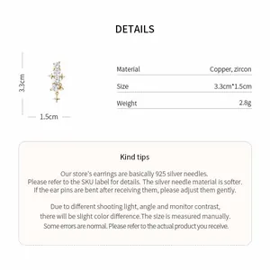 Detailed spec chart for star-shaped zircon ear clip showing 3.3cm length and copper material