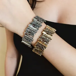 Vintage Geometric Irregular Splicing Alloy Bracelet Fashion Minimalist Hammered Texture Bangle Jewelry For Women Gift