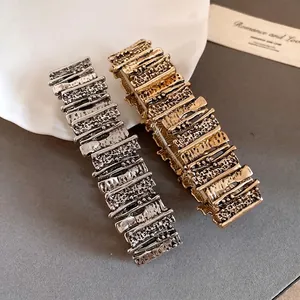 Vintage chunky metallic irregular geometric elastic bracelet in gold and silver finish