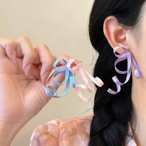 Neo-Chinese Style Anti-Gravity Ribbon Bow Stud Earrings Handmade Fabric Bowknot Earrings For Women Elegant Retro Jewelry Gift