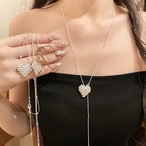 Elegant minimalist silver woven beaded heart pendant necklace for women's jewelry