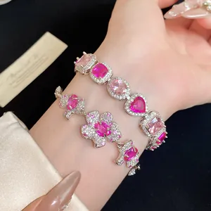 Elegante Silber-Finish Armbänder mit rosa Zirkonia und Herzanhängern für Frauen