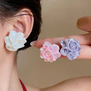 Dolci Orecchini a Bottone a Fiore in Resina Con Perno in Argento Sterling 925 Orecchini Floreali Rosa per Donna Gioielli