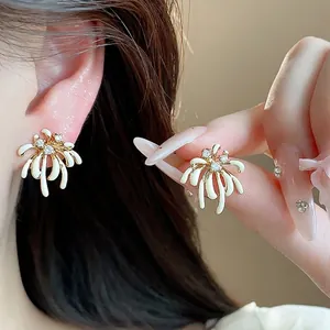 18K Gold Plated Zirconia Enamel Firework Stud Earrings For Women Niche Design Light Luxury Elegant Jewelry With 925 Silver Post