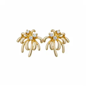Luxury 18k gold plated firework stud earrings with sparkling white zircons
