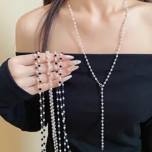 Women Fashion Artificial Pearl Beaded Necklace Elegant Minimalist Y-Shaped Clavicle Chain Jewelry Gold Silver Necklaces