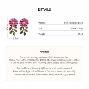 Detaillierte Spezifikationen für rosa Blumenohrringe mit Blattquasten und Perlen