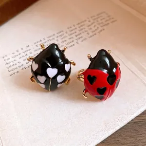 Elegant enamel ladybug open rings with cute heart patterns in red and black finishes