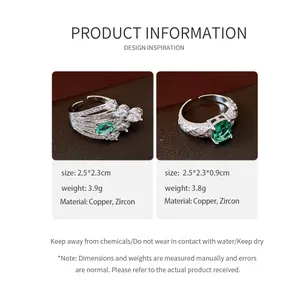 Product information for vintage adjustable rings with green zircon and silver finish