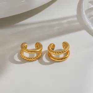 Ear cuff a doppio strato placcati oro vintage con trama intrecciata e liscia