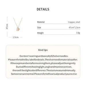 Detailed specifications of the rose gold cat necklace with shell inlay and dimensions