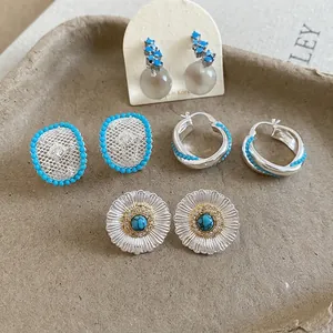 Vintage filigree and zircon daisy earrings collection in silver and turquoise finish