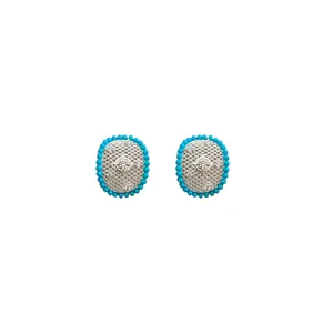 Vintage Buccellati style hollow silver earrings with sparkling zircon and turquoise beads