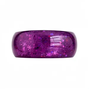 Fashionable purple resin bangle with sparkling star and snowflake glitter accents for women