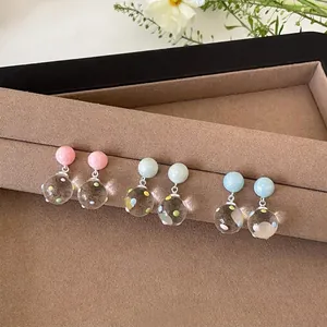 Pendientes de Botón Redondos de Resina Estilo Dopamina Con Poste de Plata Patrón de Lunares Joyería Dulce para Mujer