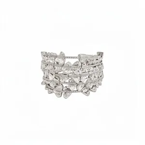 Silver-tone hollow open ring with zircon stones and geometric stud design