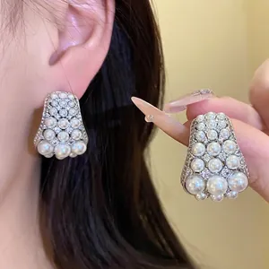 Künstliche Perle Strass Ohrstecker Mit 925 Sterlingsilber Ohrstecker-Stift Für Damen Mode Schmuck Zubehör