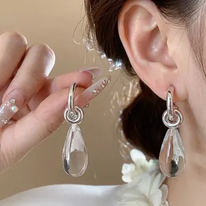 Korean Style Minimalist Resin Waterdrop C-Shaped Stud Earrings With 925 Sterling Silver Earring Post For Women Jewelry