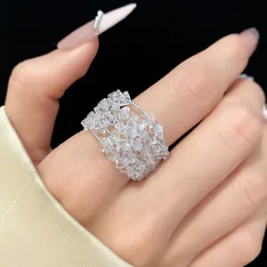 Close-up of a sparkling multi-layer hollow zircon open ring for a luxurious look