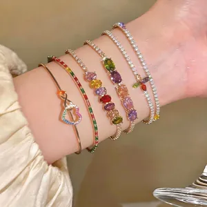 Luxury Copper Zirconia Flower Snake Bangle Adjustable Colorful Zircon Link Bracelet Women Light Elegance Hand Jewelry Gift