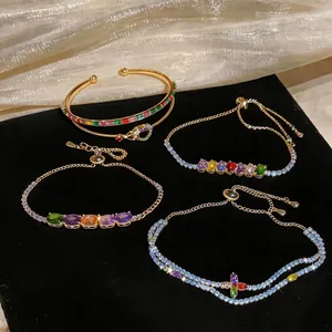 Luxury gold plated jewelry set featuring colorful zircon flower and snake bracelets