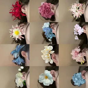 Handmade Fabric Flower Hair Clip Elegant Alligator Clip Sweet Vacation Style Floral Hair Accessories For Women Girls