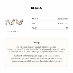 Detailed view of zircon butterfly earrings showing size, material, and weight specs.